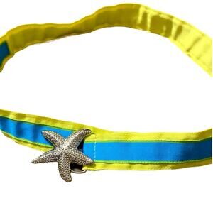 Talbots Women's Nautical Belt Starfish Buckle Blue Neon Yellow 26-30" Waist NEW